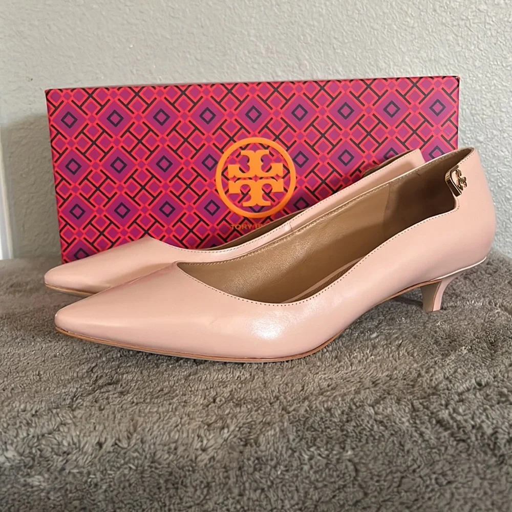 TORY BURCH Sea Shell Pink Pointed-Toe Elizabeth 40mm Baby Calf Pump